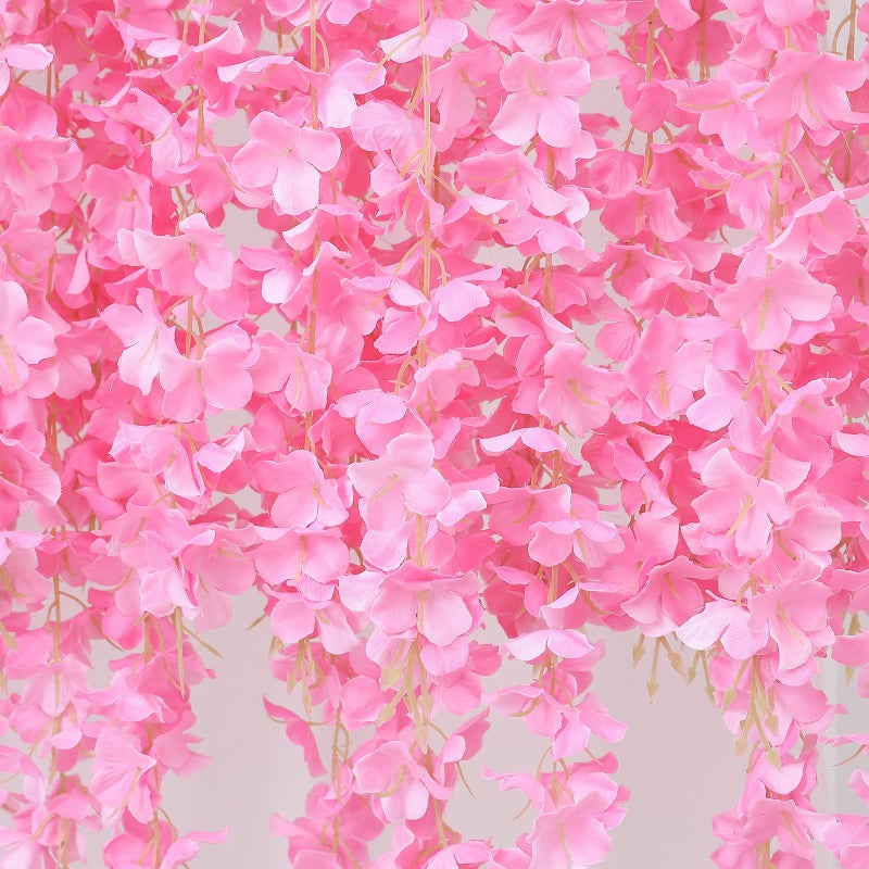 Duovlo 12 Piece Artificial Silk Wisteria Vine 3.6 Feet Ratta Hanging Flower Garland String Home Party Wedding Decor (Light Pink) - Image 4